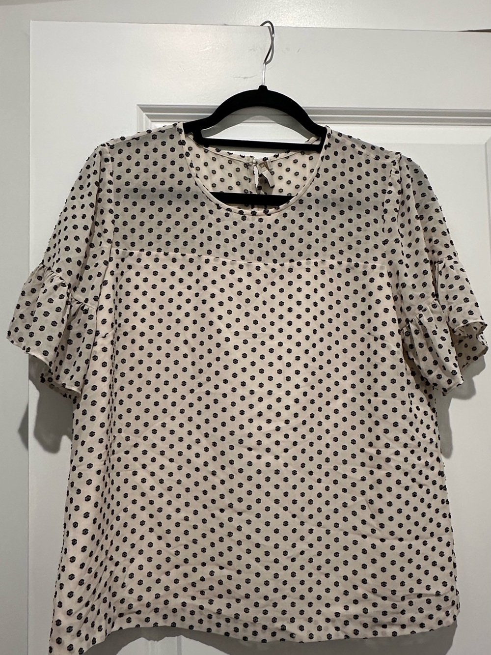 JCrew Women's Cream Polka Dot Short Ruffle Sleeve Blouse